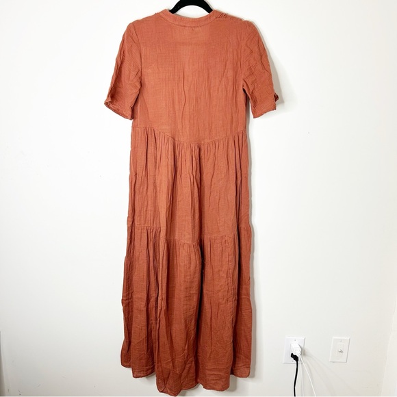 Anthropologie Kallie Flowy Maxi Dress Brown Crinkled Cotton Gauze Empire Waist - Picture 15 of 16